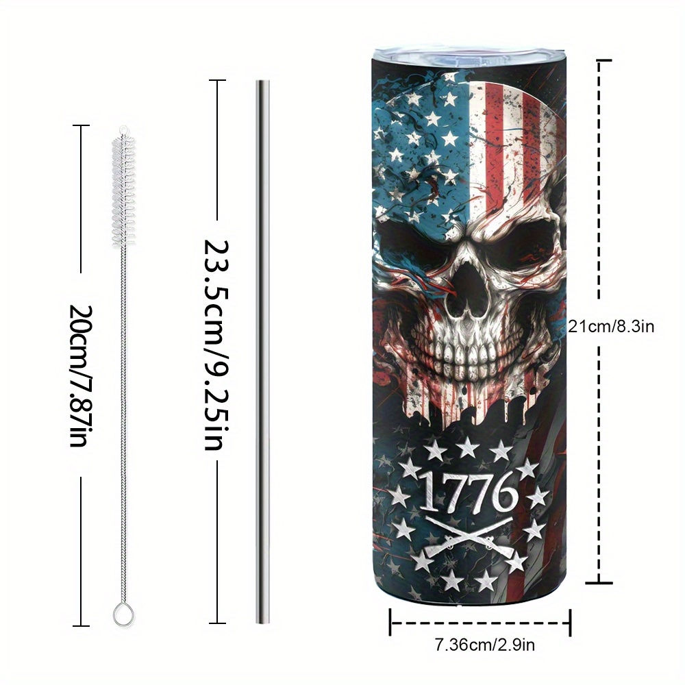 20oz American Skull Coffee Cups - Patriotic Stainless Steel Insulated Tumbler Wi