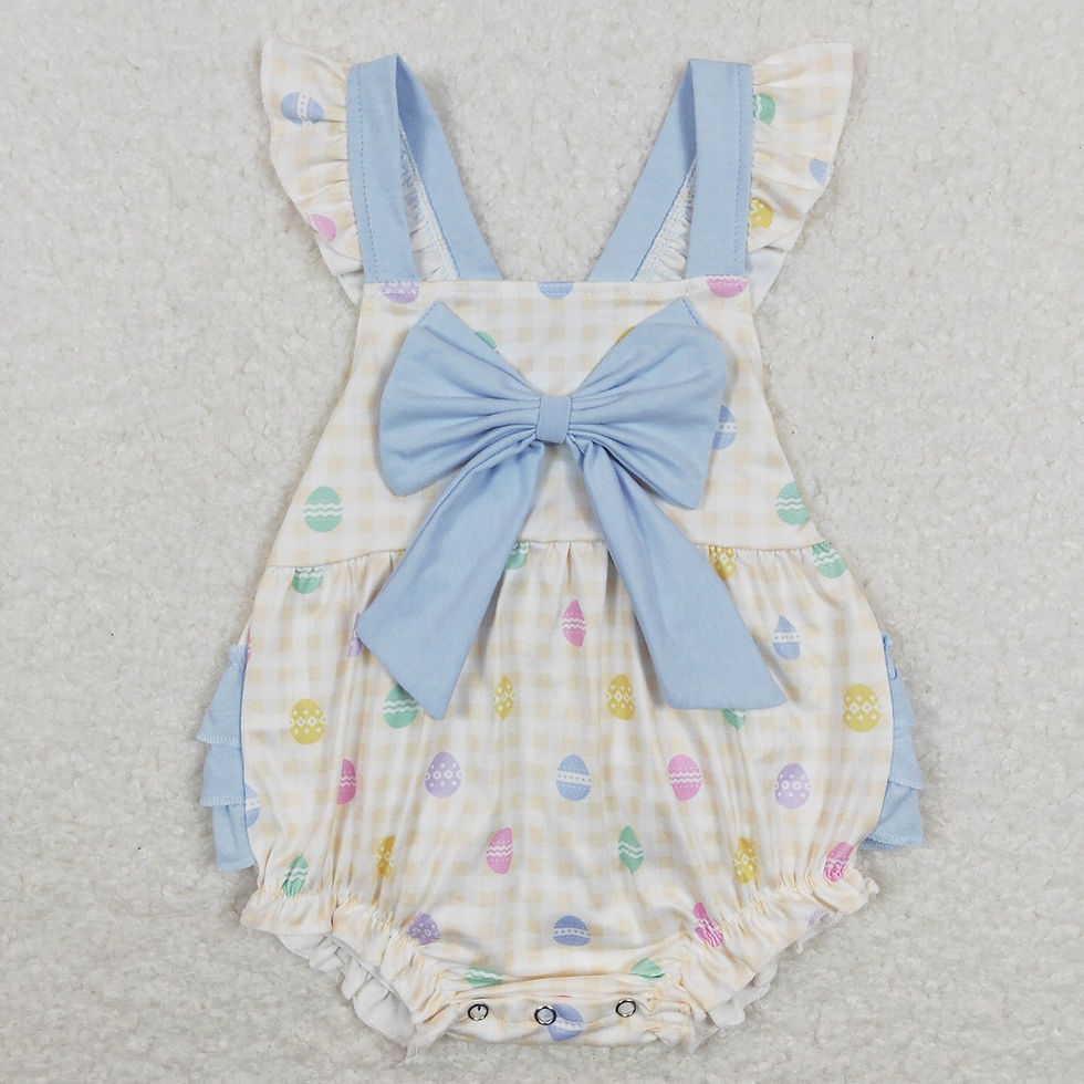 Thumbnail: Wholesale Newborn Baby Girl Easter Clothes Short Sleeves Embroidery Rabbit Ruffl