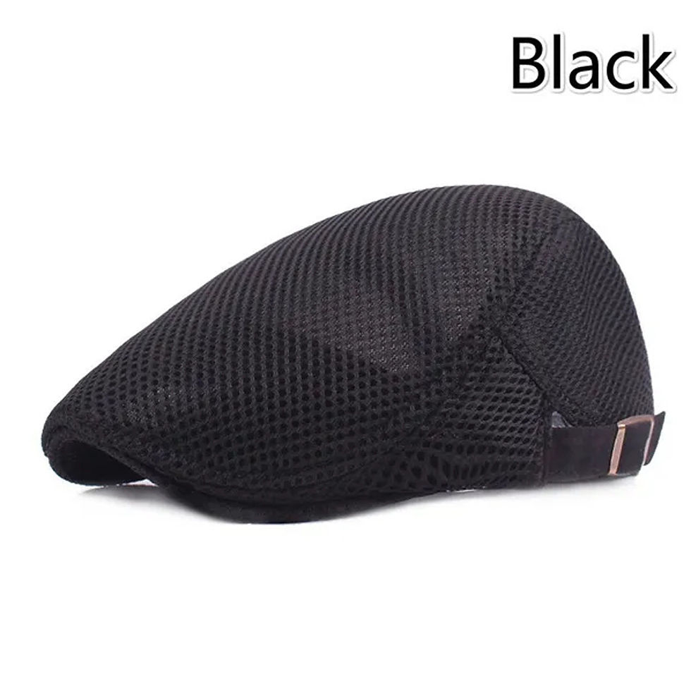 Thumbnail: 1pc 8 Colors Men Cabbie Flat Cap Breathable Mesh Summer Hat Adjustable News Bere