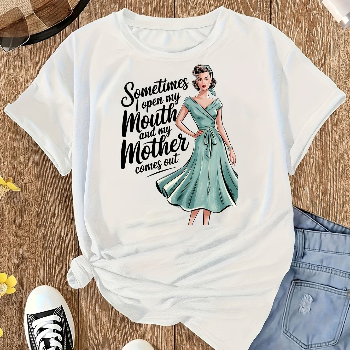 Women's Retro Sarcastic Quote T-Shirt - Vintage Pin-Up & "Sometimes Spectacular