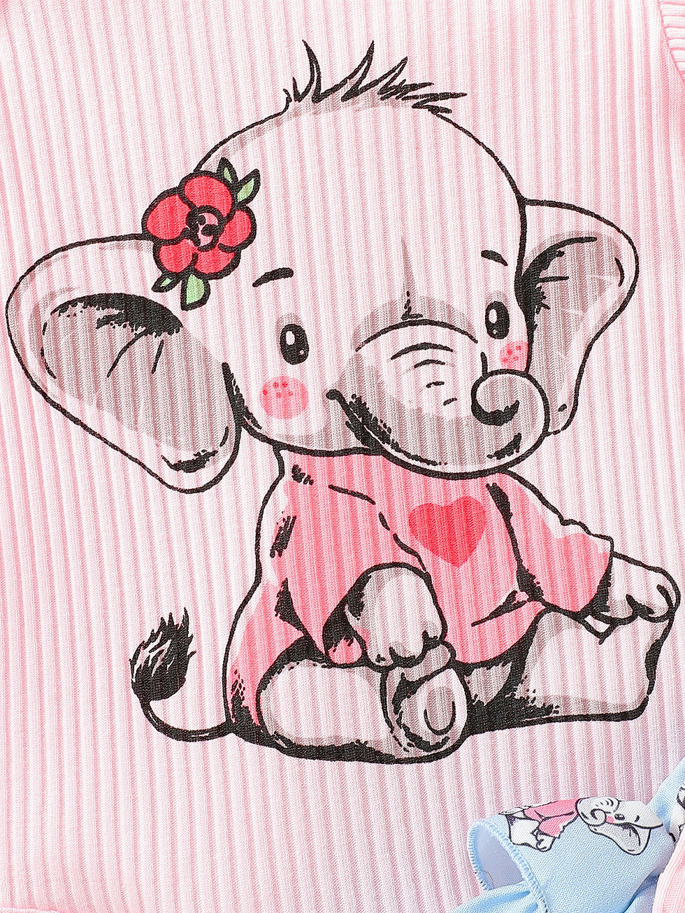 Thumbnail: 2025 New Summer Elephant Print T-shirt with Matching Headband and Overalls for B