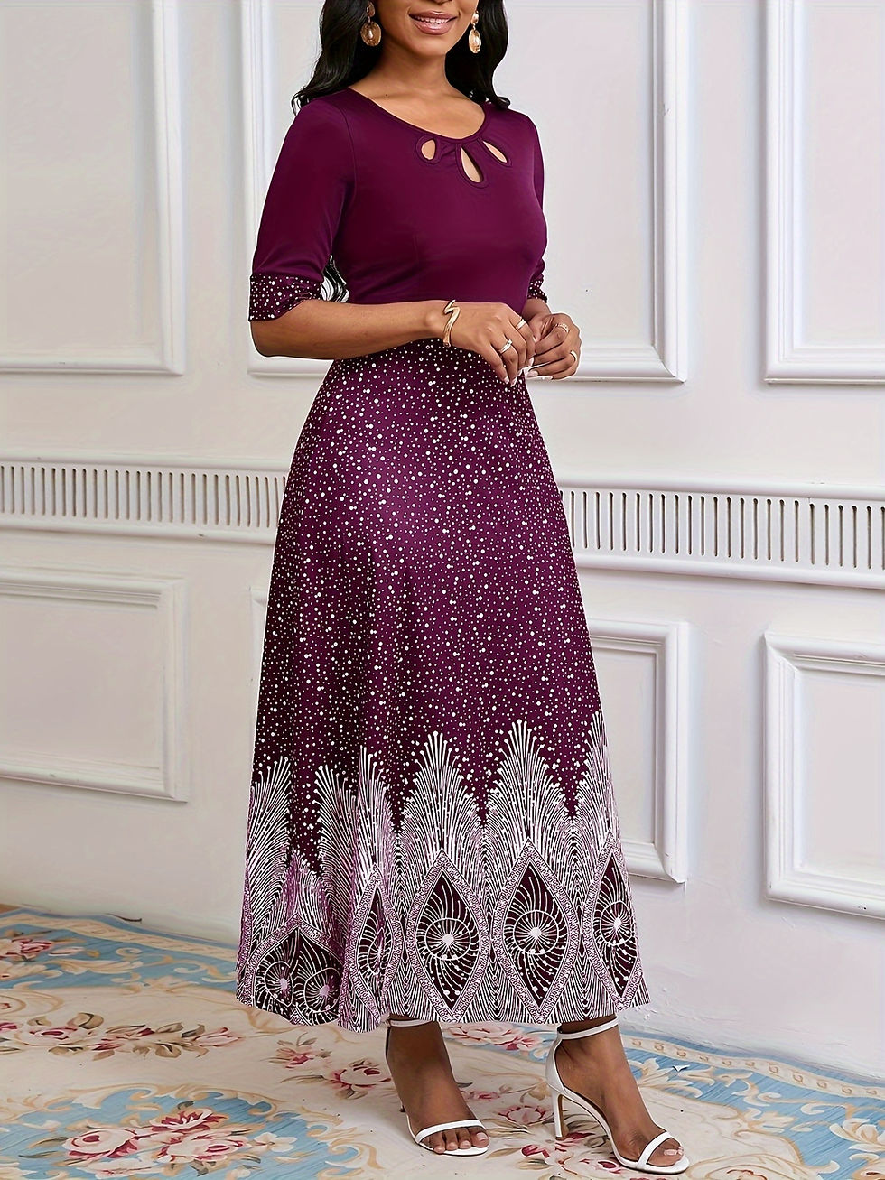Thumbnail: Flawless Floral Print Cut Out Dress - Chic Half Sleeves & Stylish Crew Neck - Pe