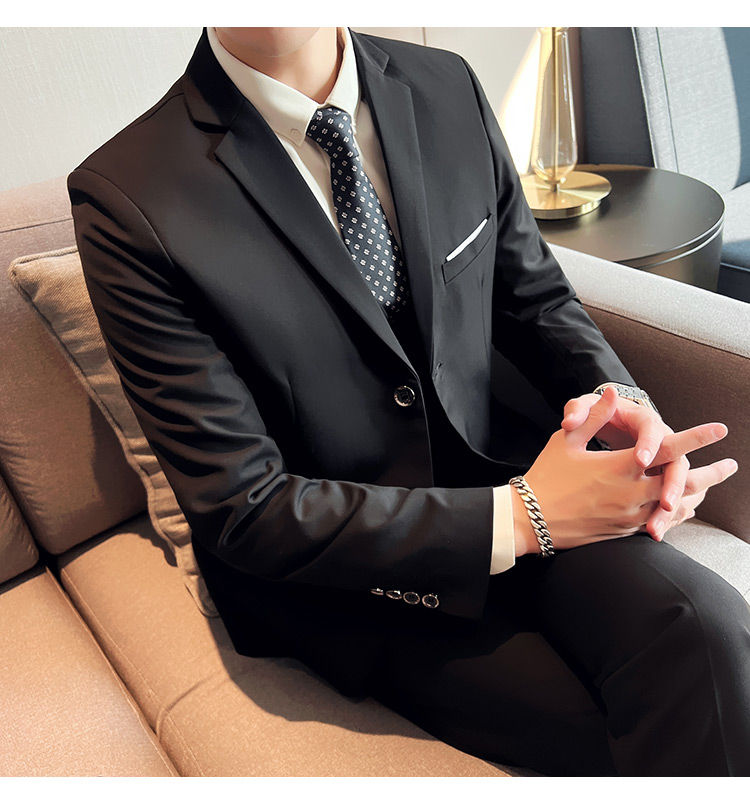 Thumbnail: Men's High-Quality 3-Piece Business Casual Wedding Suit Vest Trousers Set Handso