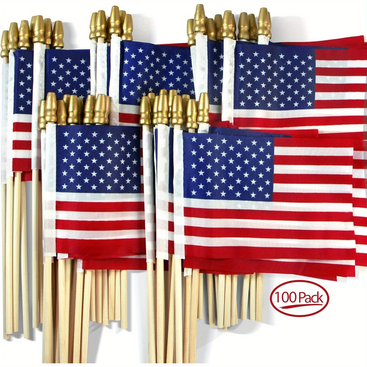 Anley LOT OF 100 - USA 4x6 in Wooden Stick Flag - July 4th Decoration, Veteran P