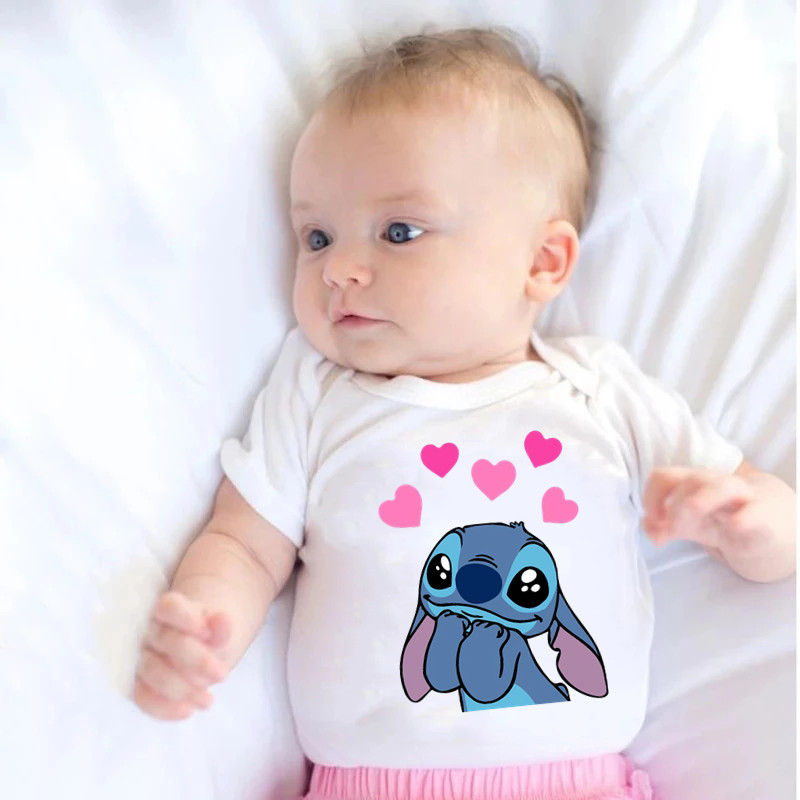100% Cotton Disney Stitch Baby Clothes Summer Cartoon Newborn Baby Onesie Fashio