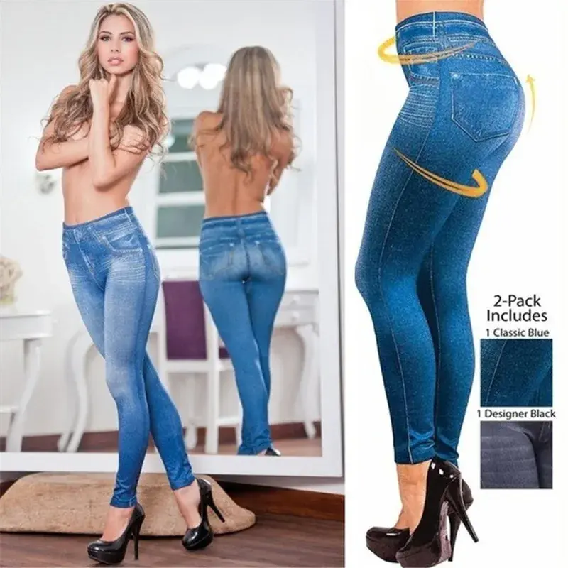 Thumbnail: Women's Seamless Denim-Look Leggings Fitness Leggings High Elastic Butt Liftting