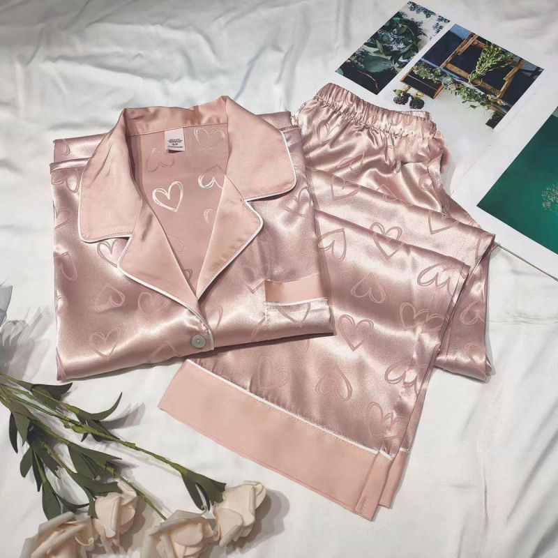 Thumbnail: Girls' faux ice silk pyjamas, ladies' long-sleeved lace green premium feeling tw
