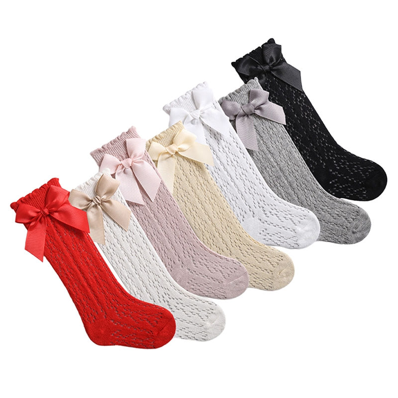 Thumbnail: Infant Baby Girls Casual Summer Long Stockings Princess Solid Color Cute Bowknot