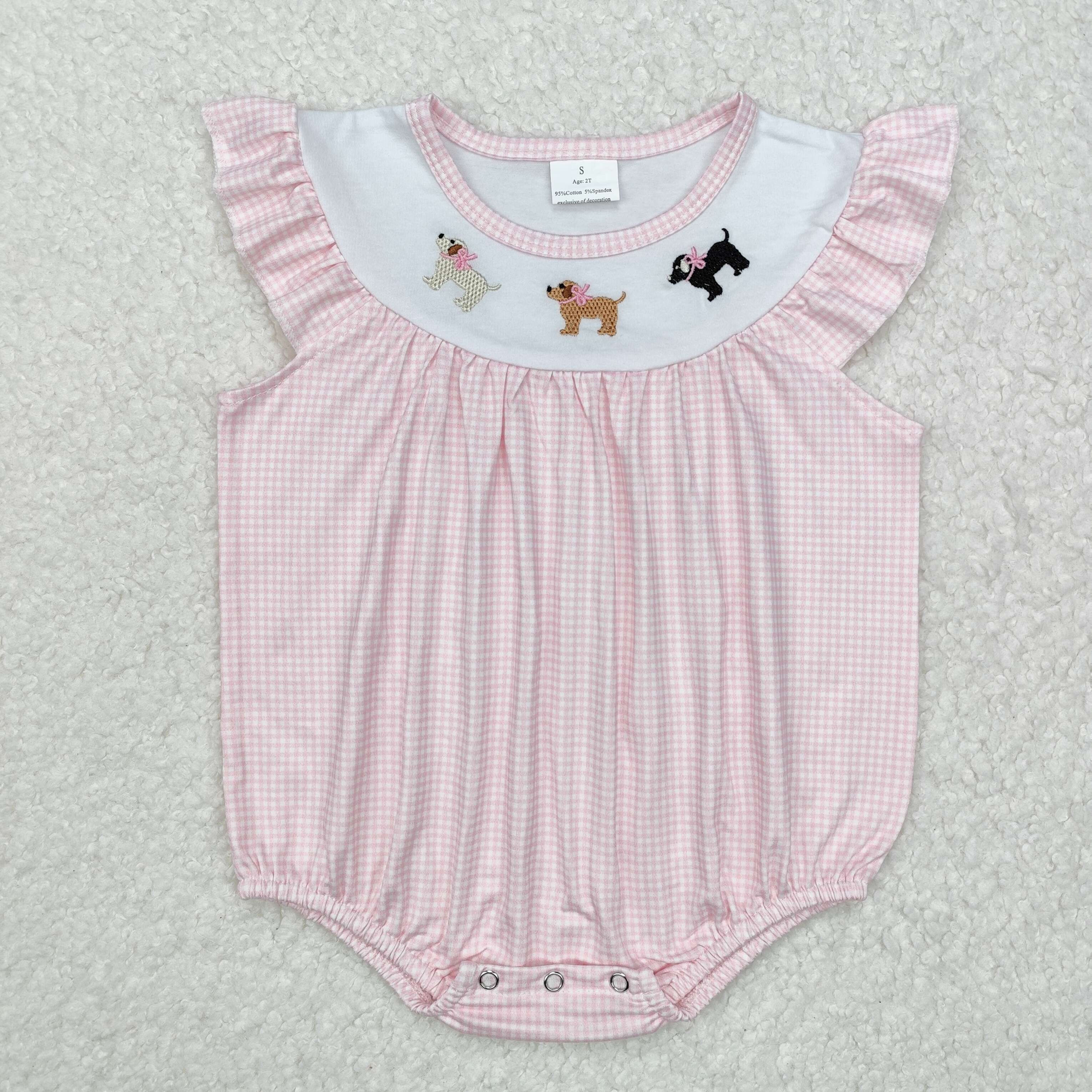 New rts baby girls summer romper wholesale boutique embroidery bow puppy pink pl