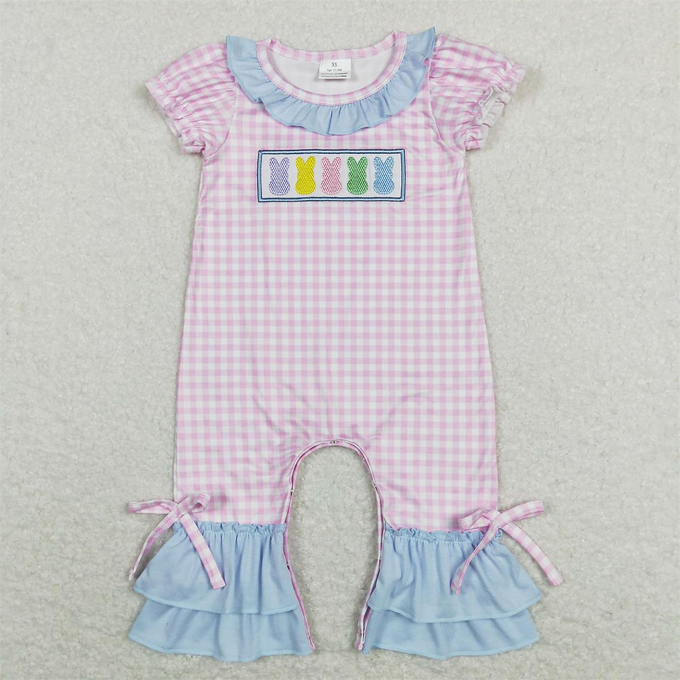 Thumbnail: Wholesale Newborn Baby Girl Easter Clothes Short Sleeves Embroidery Rabbit Ruffl