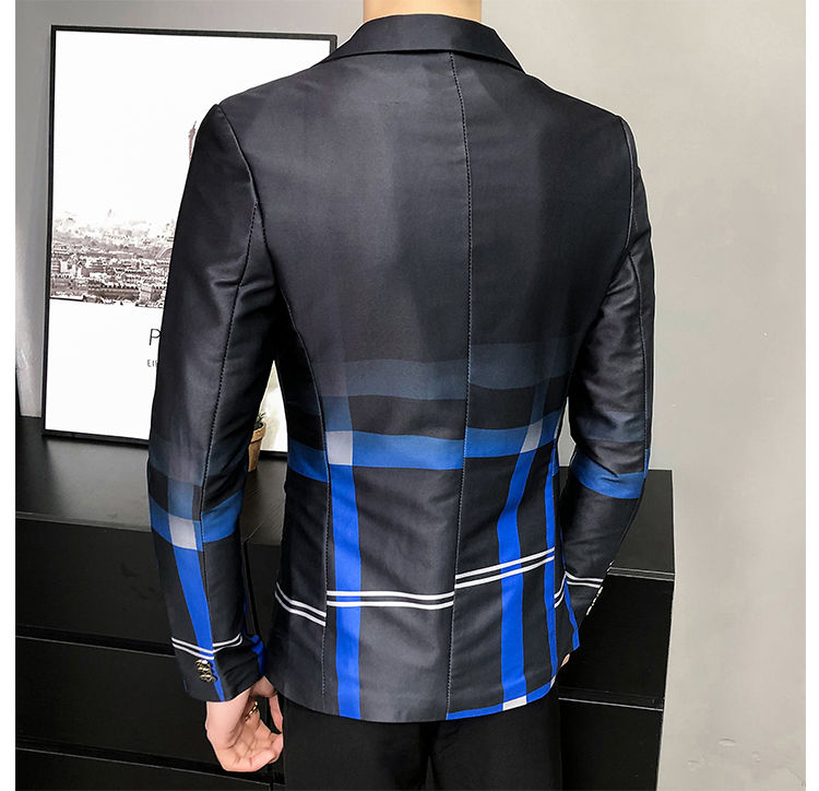Thumbnail: Blazer Men Boutique Fashion Plaid Men's Slim Casual Suit Jacket Male Ball Social
