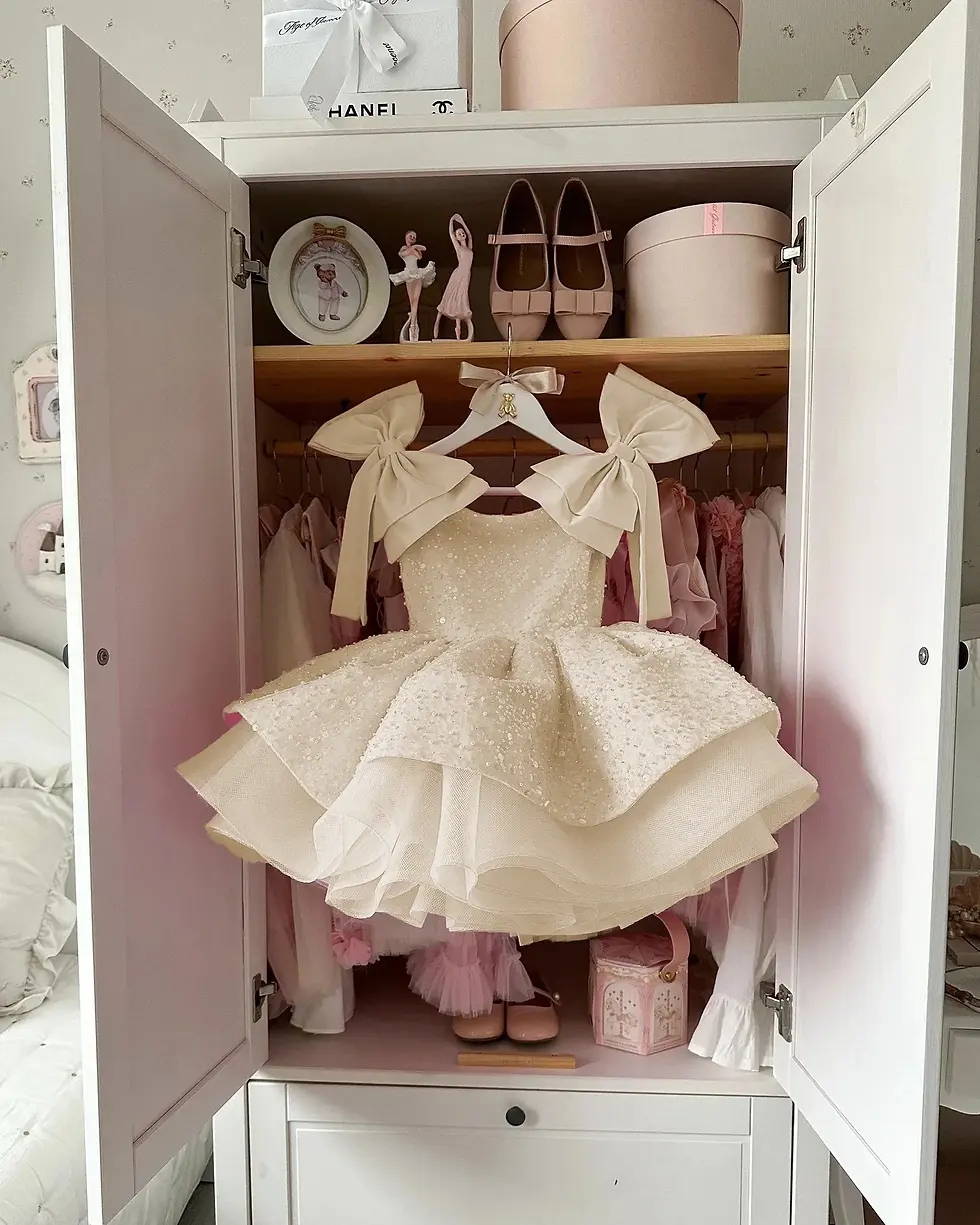 Thumbnail: Customized Lovely Pink Flower Girl Dress for Wedding Sequins Beading with Bow Ki