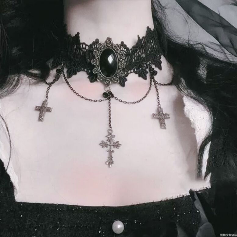 Thumbnail: Neo-Gothic Punk Black Sexy Lace Chokers Necklace For Women Fashion Retro Clavicl