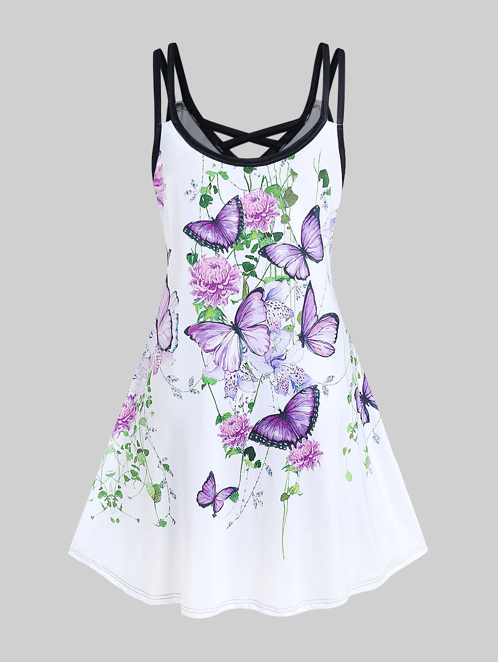 Thumbnail: ROSEGAL Plus Size Butterfly Flower Printed Crisscross Dress Women Summer Causal