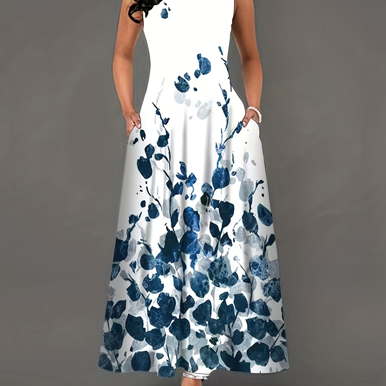 Flirty Floral Print Maxi Dress - Bohemian Chic, Sleeveless Crew Neck with Keyhol