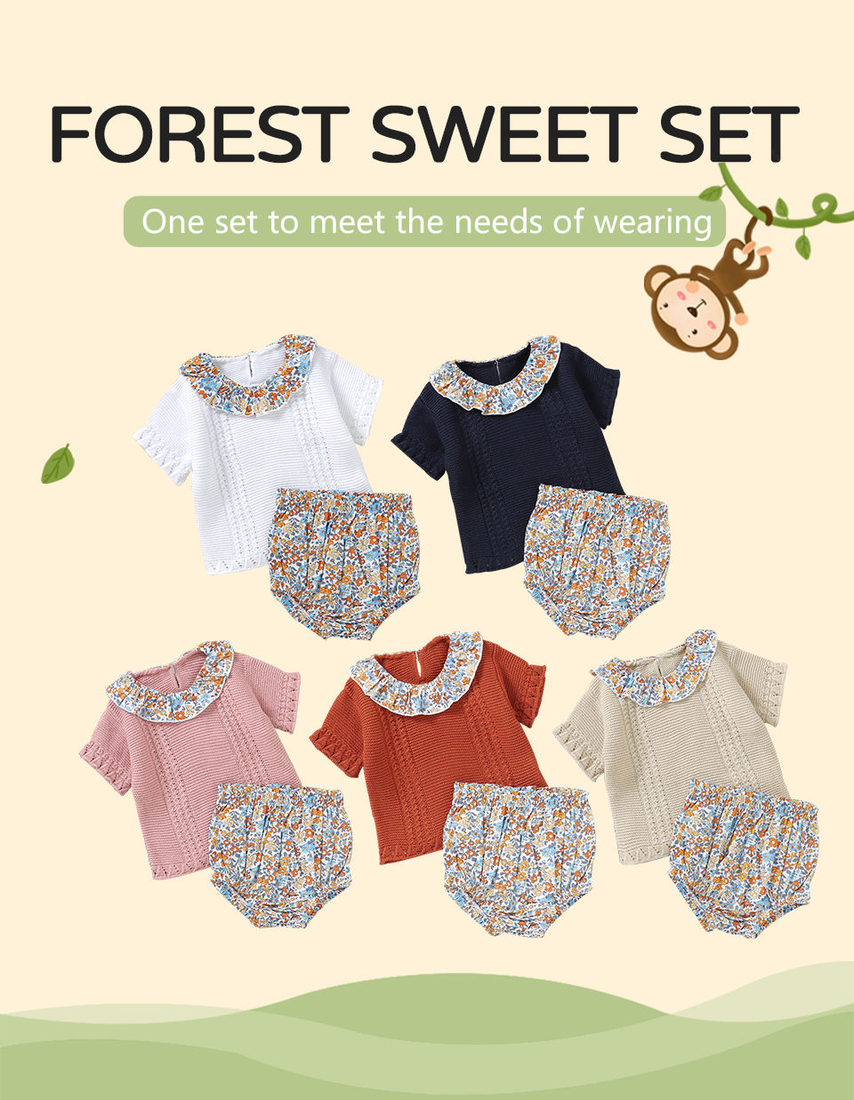 Thumbnail: Summer Baby Girls Clothes Sets Casual Short Sleeve T-Shirts+Floral Bottoms Outfi