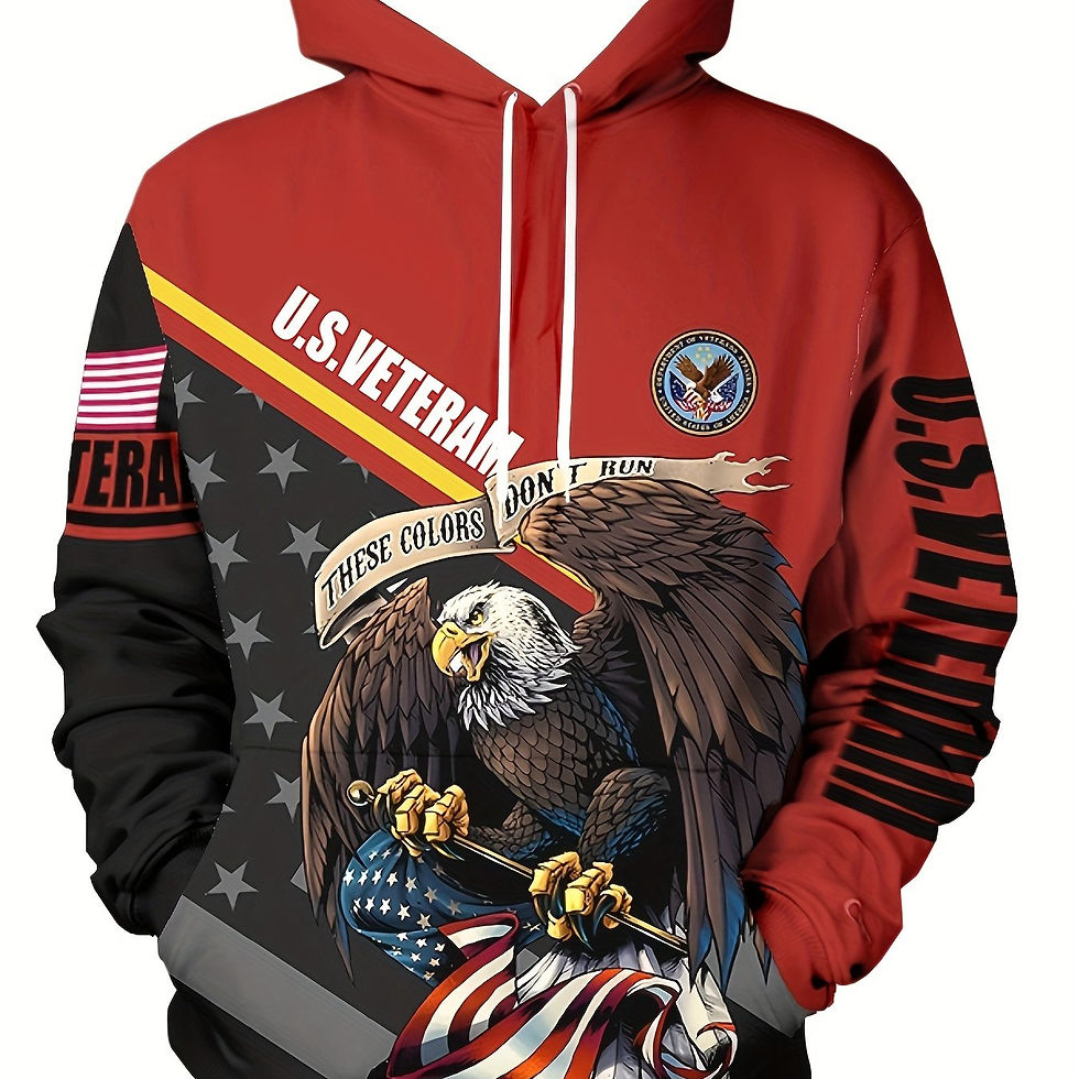 Thumbnail: Men'S Patriotic U.S. Veteran Hoodie with Eagle & Flag Print - Casual Long-Sleeve