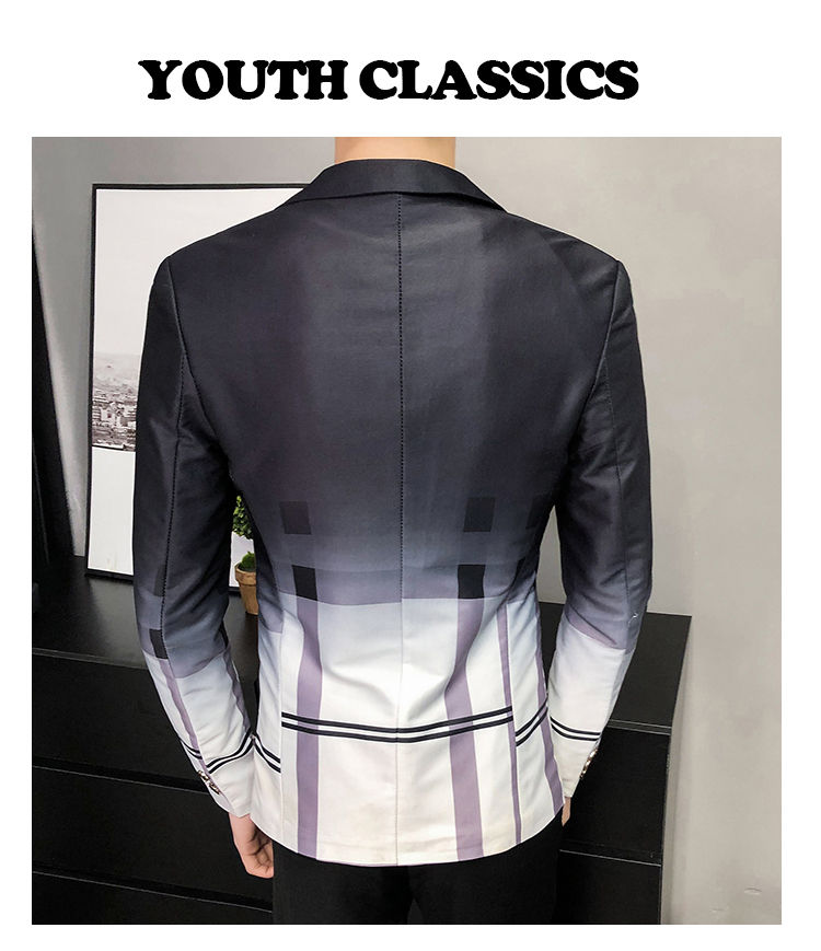 Thumbnail: Blazer Men Boutique Fashion Plaid Men's Slim Casual Suit Jacket Male Ball Social