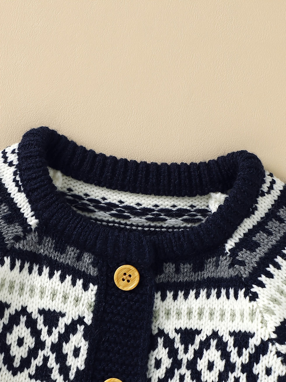 Thumbnail: Newborn Infant Geometric Pattern Sweater Romper Long Sleeve Button Jumpsuit & Ha