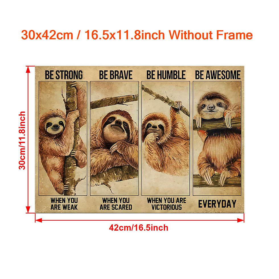 Thumbnail: 1pc Be Strong Be Brave Sloth Wall Art - Inspirational Canvas Poster for Living R