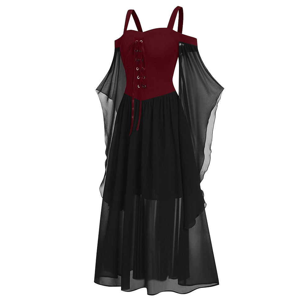 Thumbnail: Womne Plus Size Halloween Dress Cold Shoulder Butterflies Sleeve Lace Up Gothic