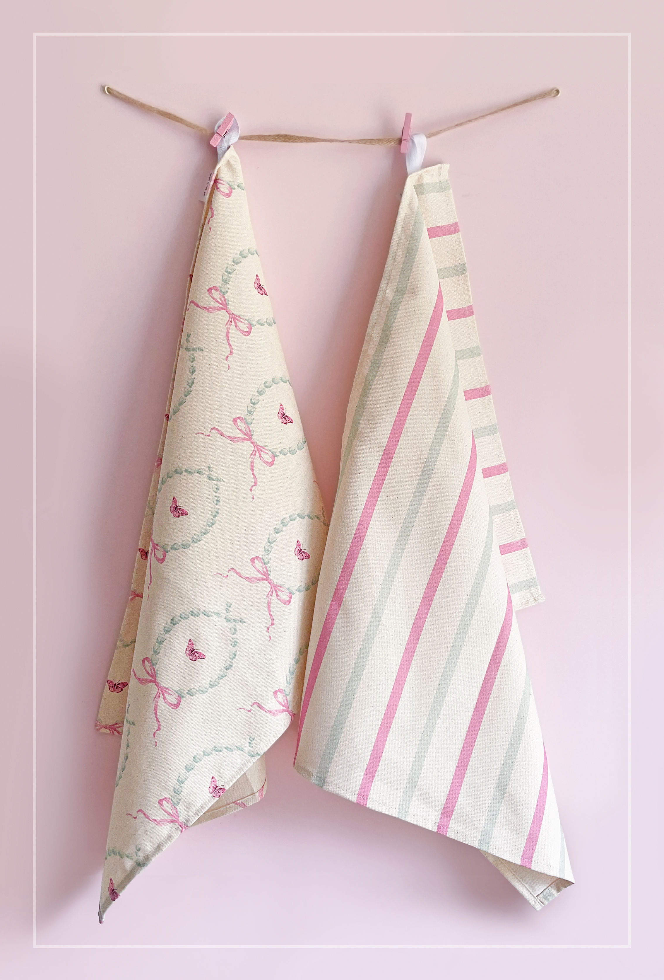Garland Tea Towel - Cerise & Powdered Aqua