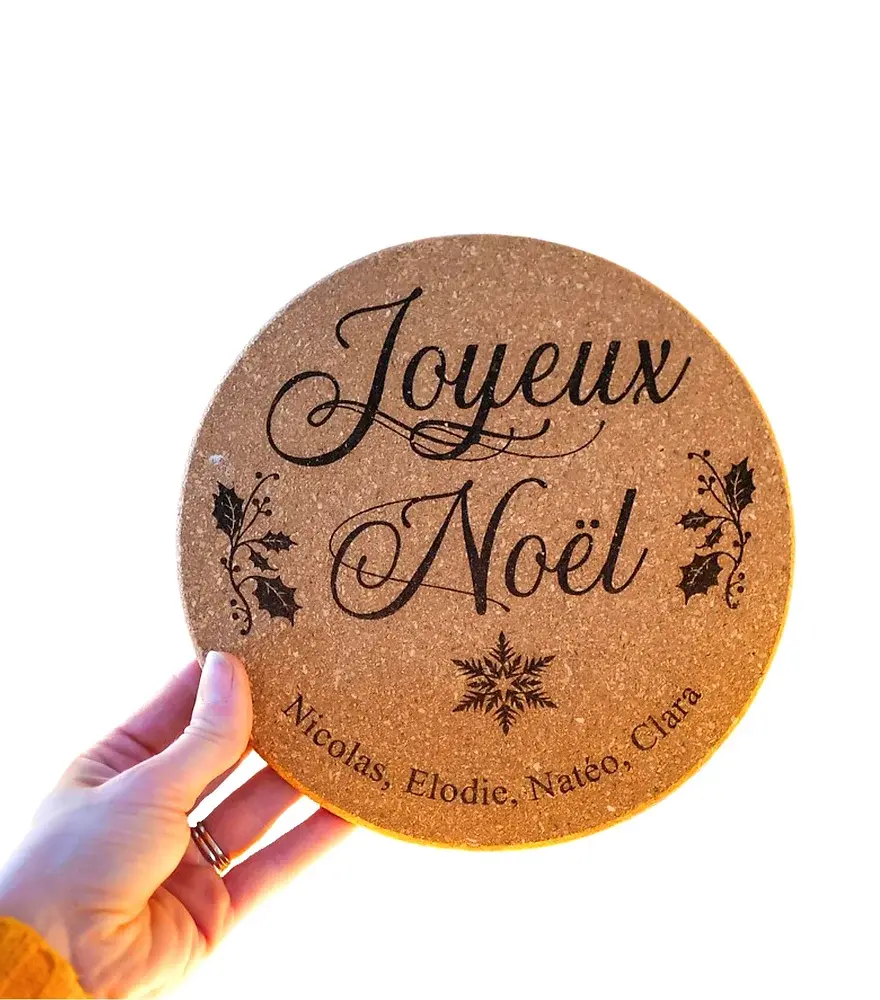 Miniature : Dessous de plat en liège Joyeux Noël modèle Cerf / Houx - Personnalisable -