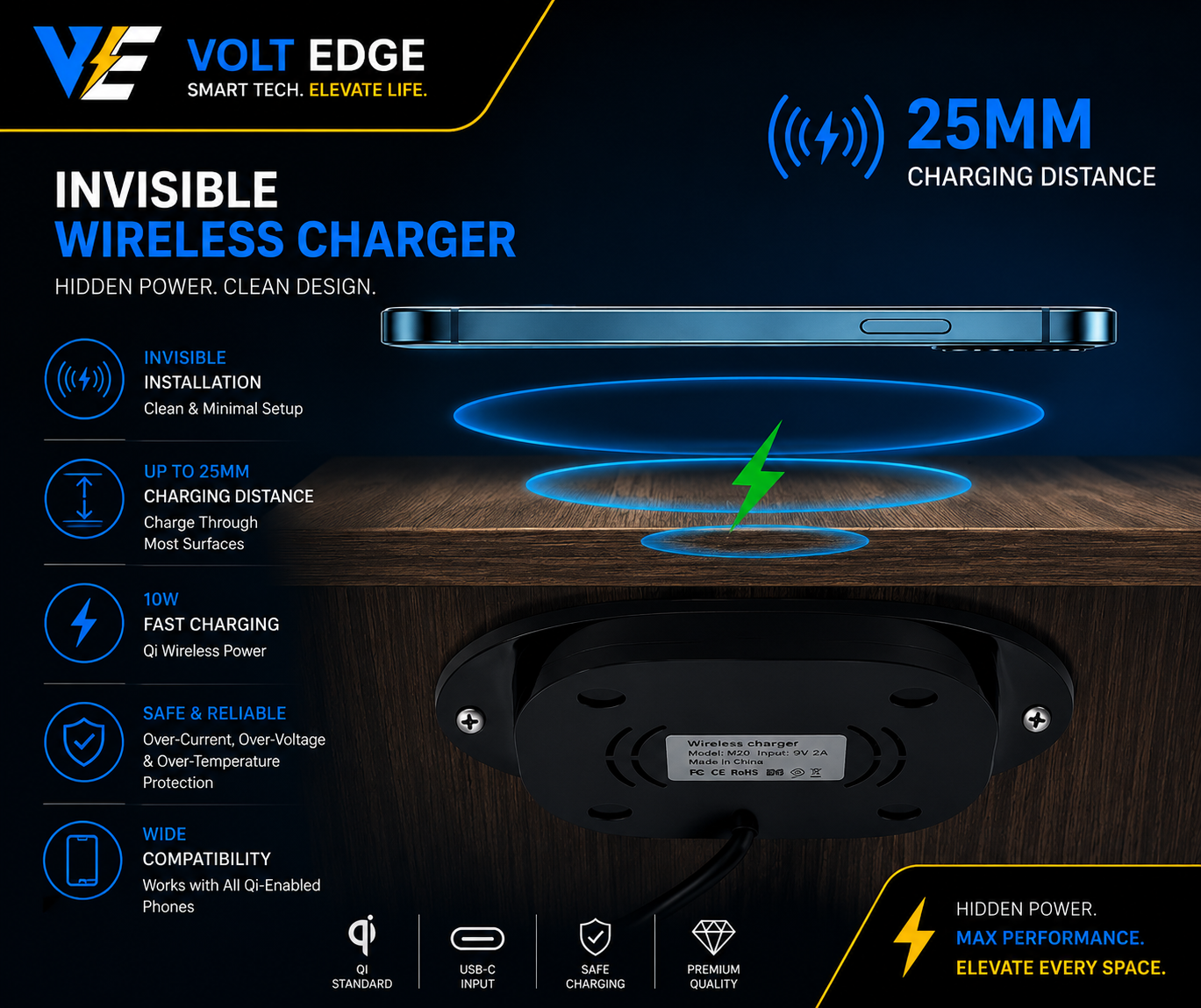 Invisible 25mm Wireless Charger – Long Range Fast Charging Base