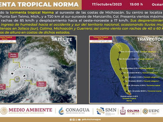 Se forma tormenta tropical "Norma", su centro está al sur-suroeste de Manzanillo