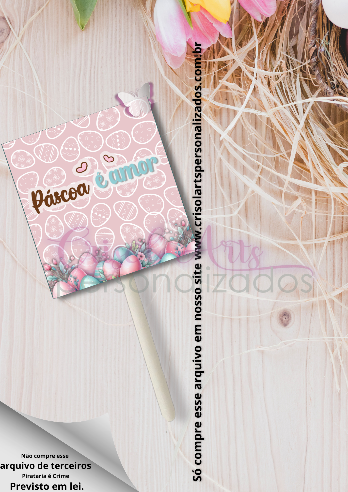 Card para pirulito rosa Páscoa é Amor