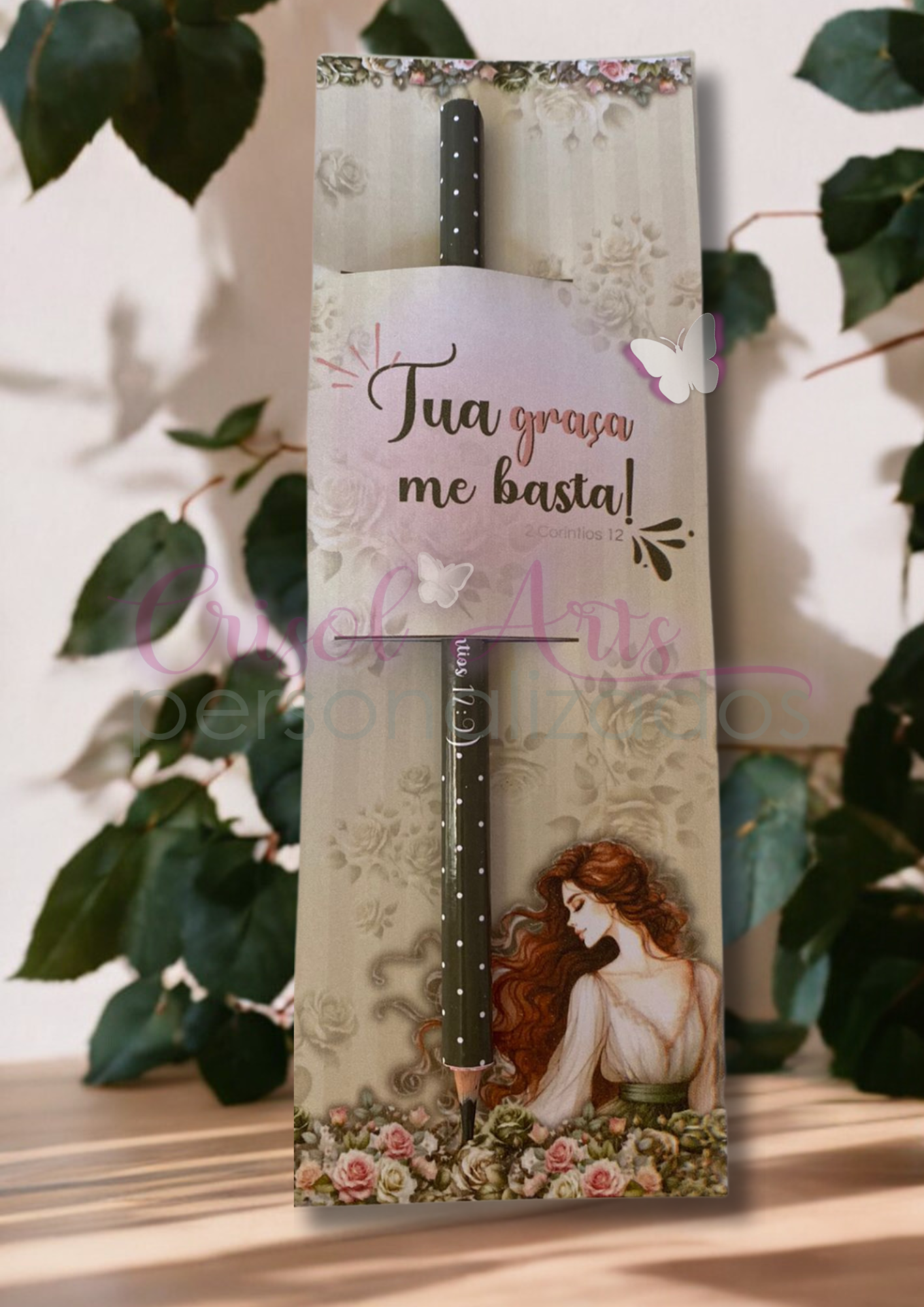 Kit Card e adesivo para lápis/caneta Tua Graça me Basta