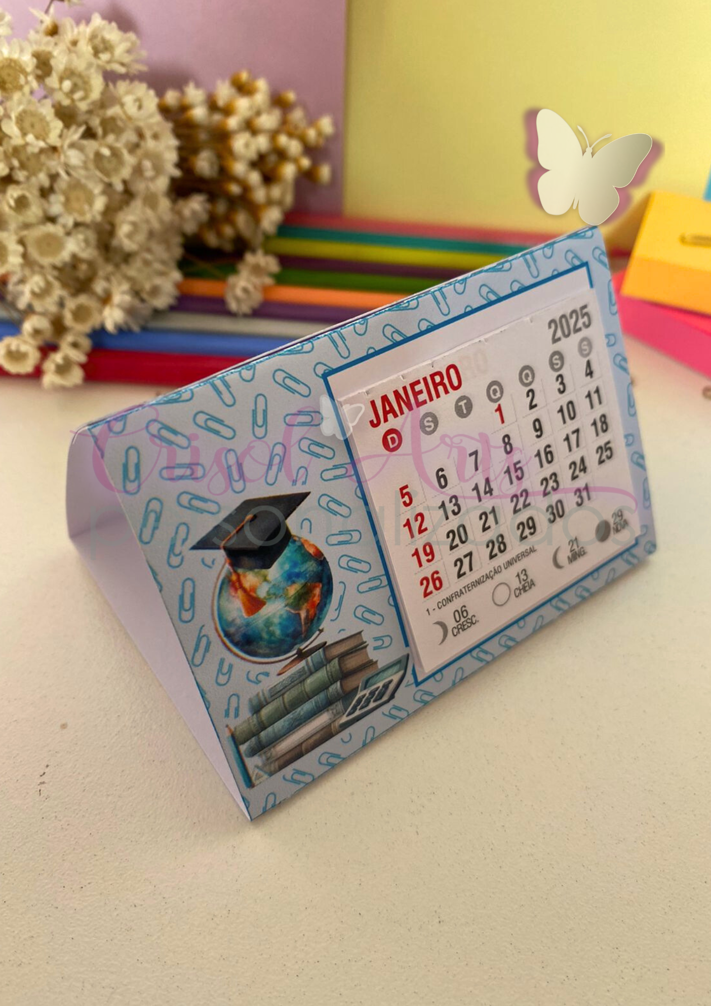 Porta Mini calendário de mesa azul dia dos professores