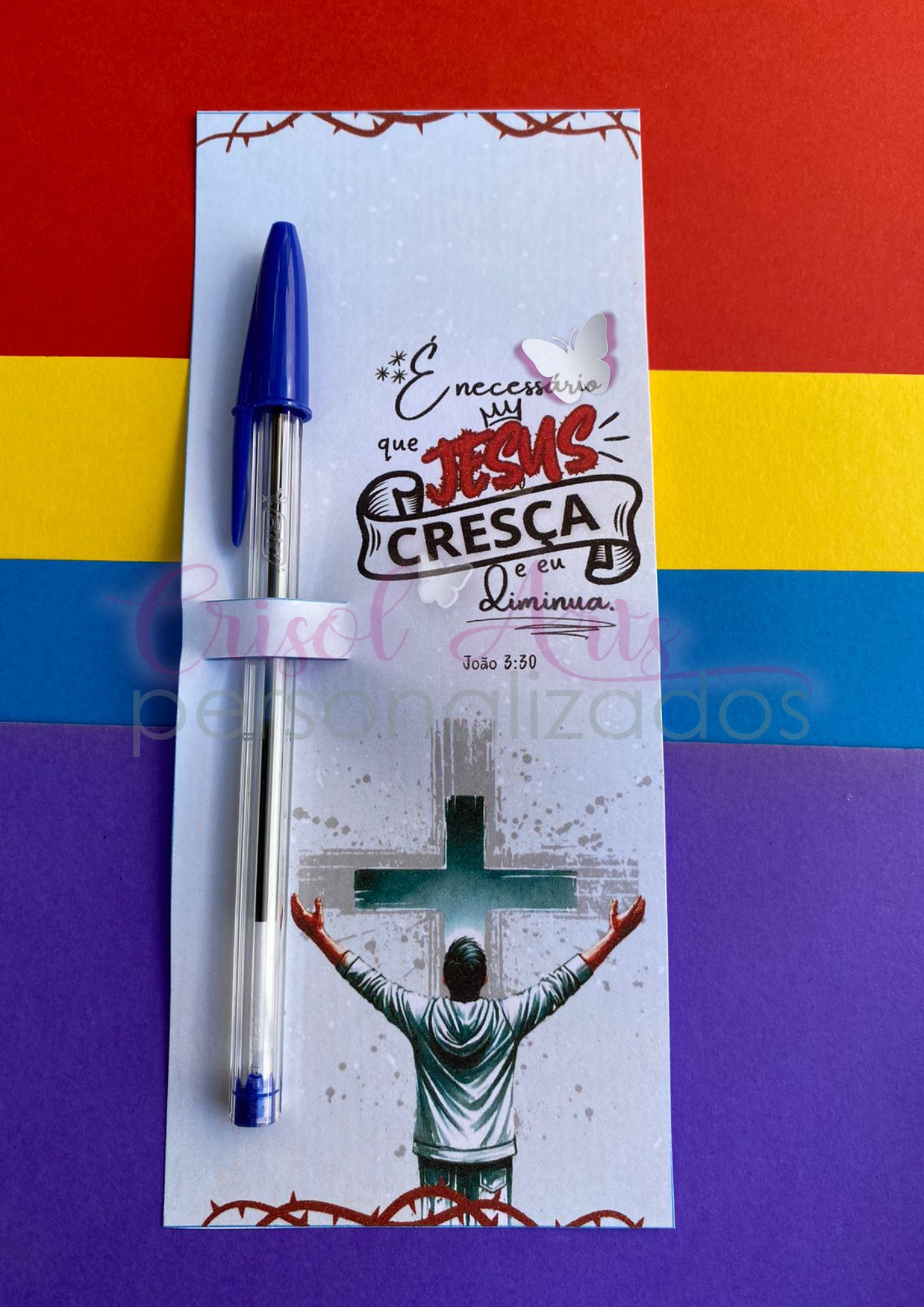 Card  para caneta Jesus Cresça Azul