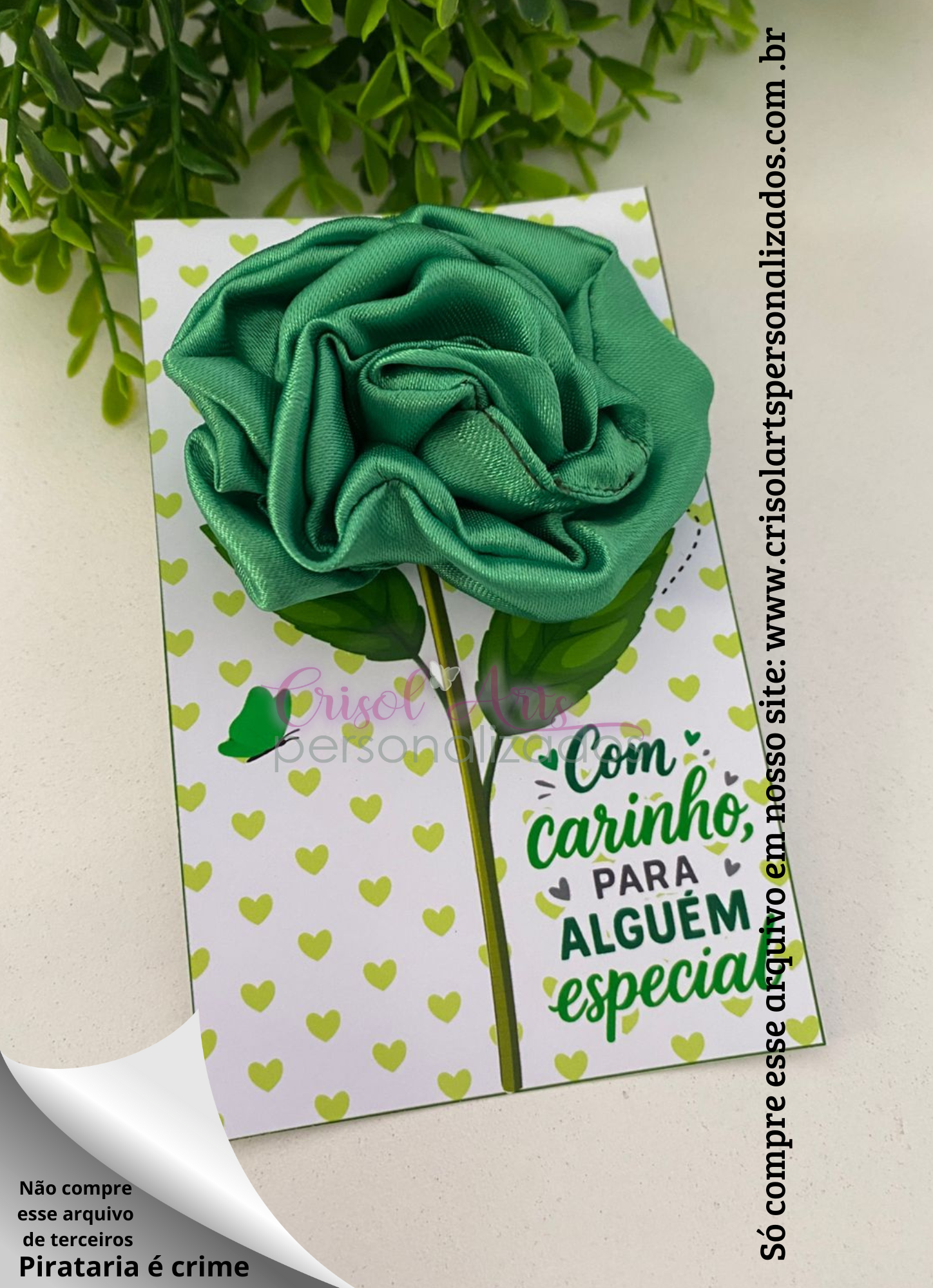 Card xuxinha flor verde com carinho