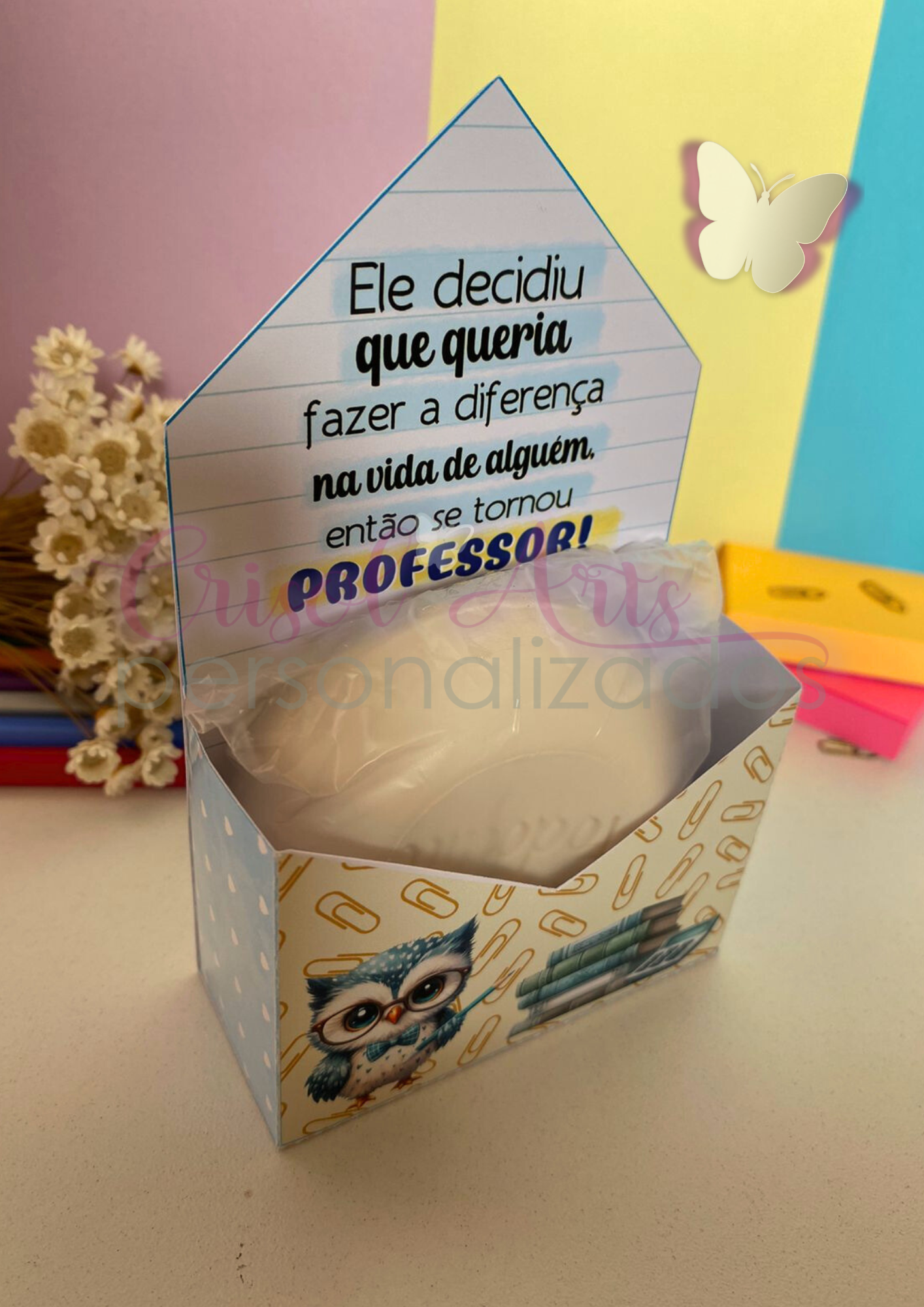 Caixa envelope azul dia dos professores