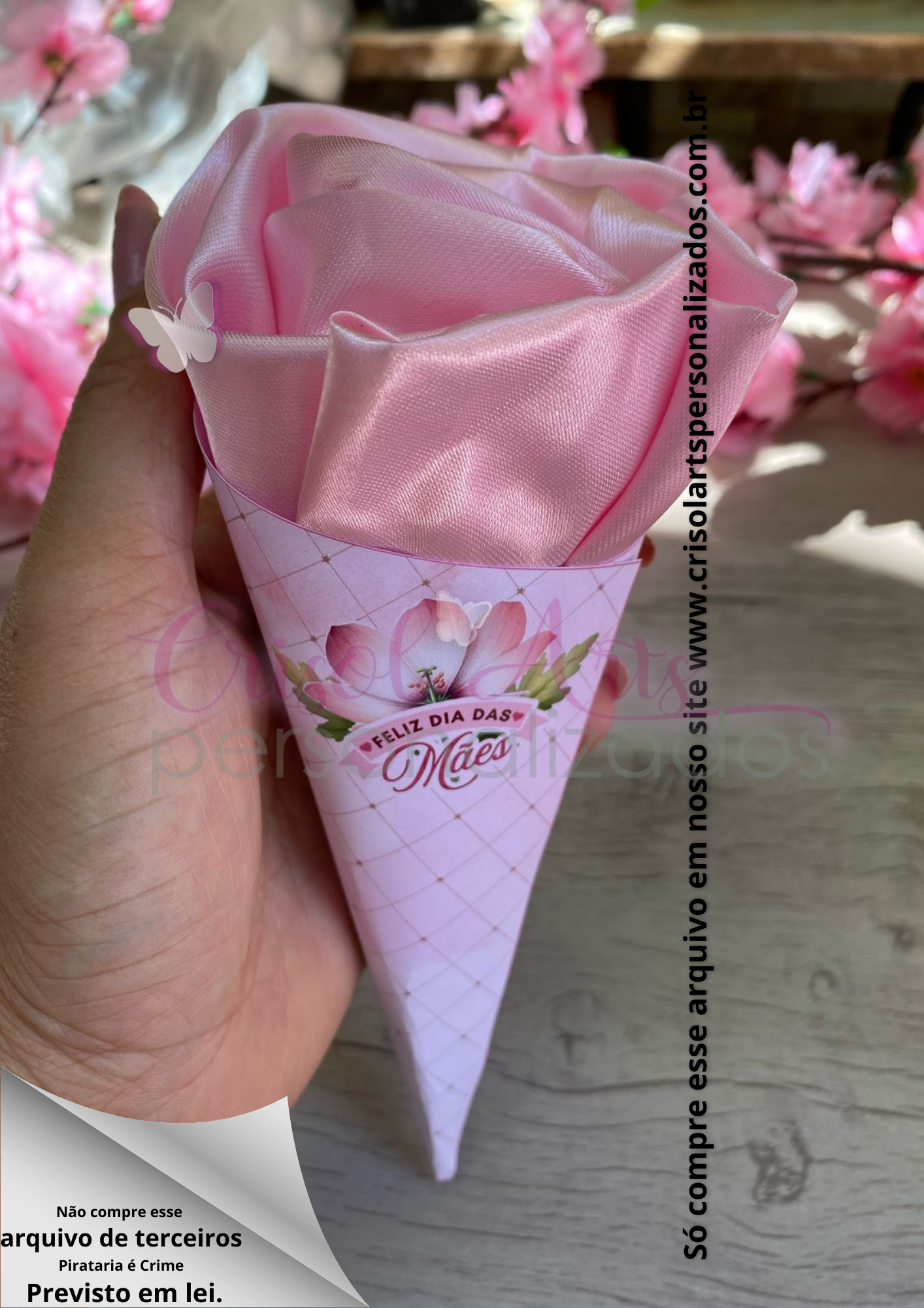 Cone touca de cetim/bombom Feliz dia das Mães