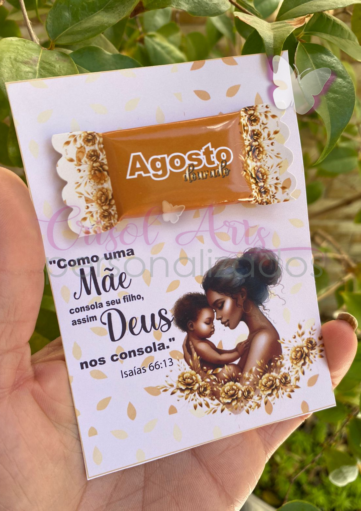 Kit Card e adesivo para balinha Agosto Dourado