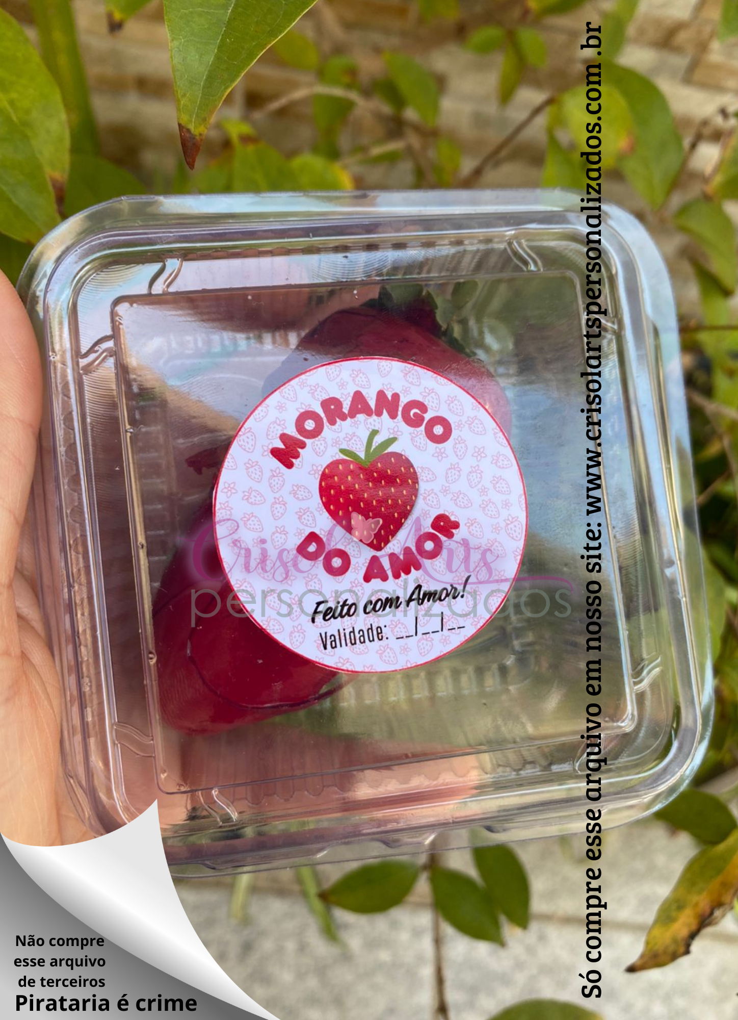 Tag ou adesivo redondo Morango do Amor