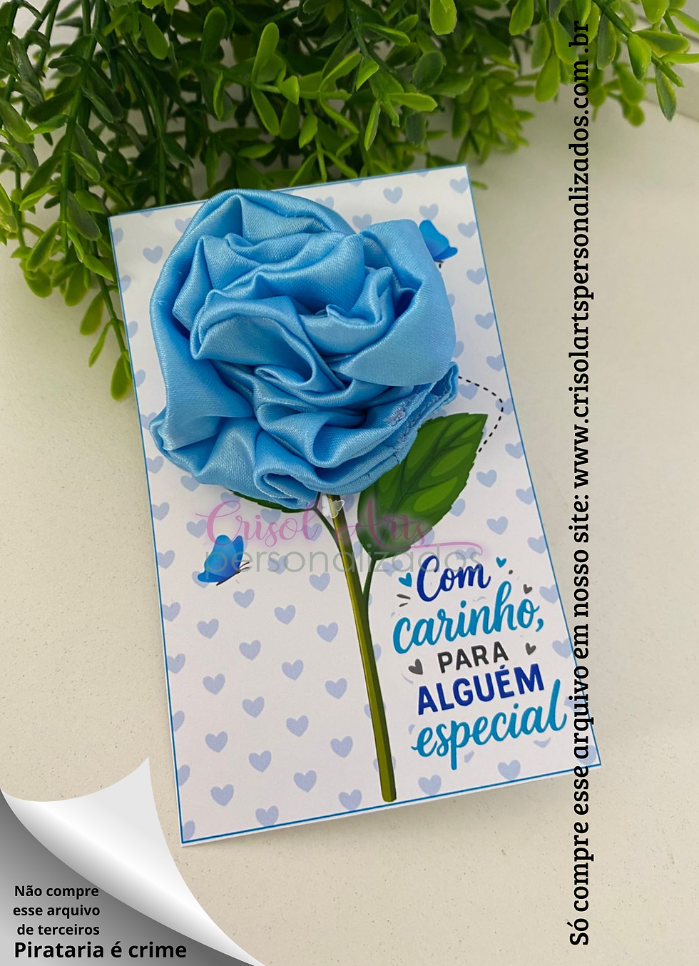 Card xuxinha flor azul com carinho