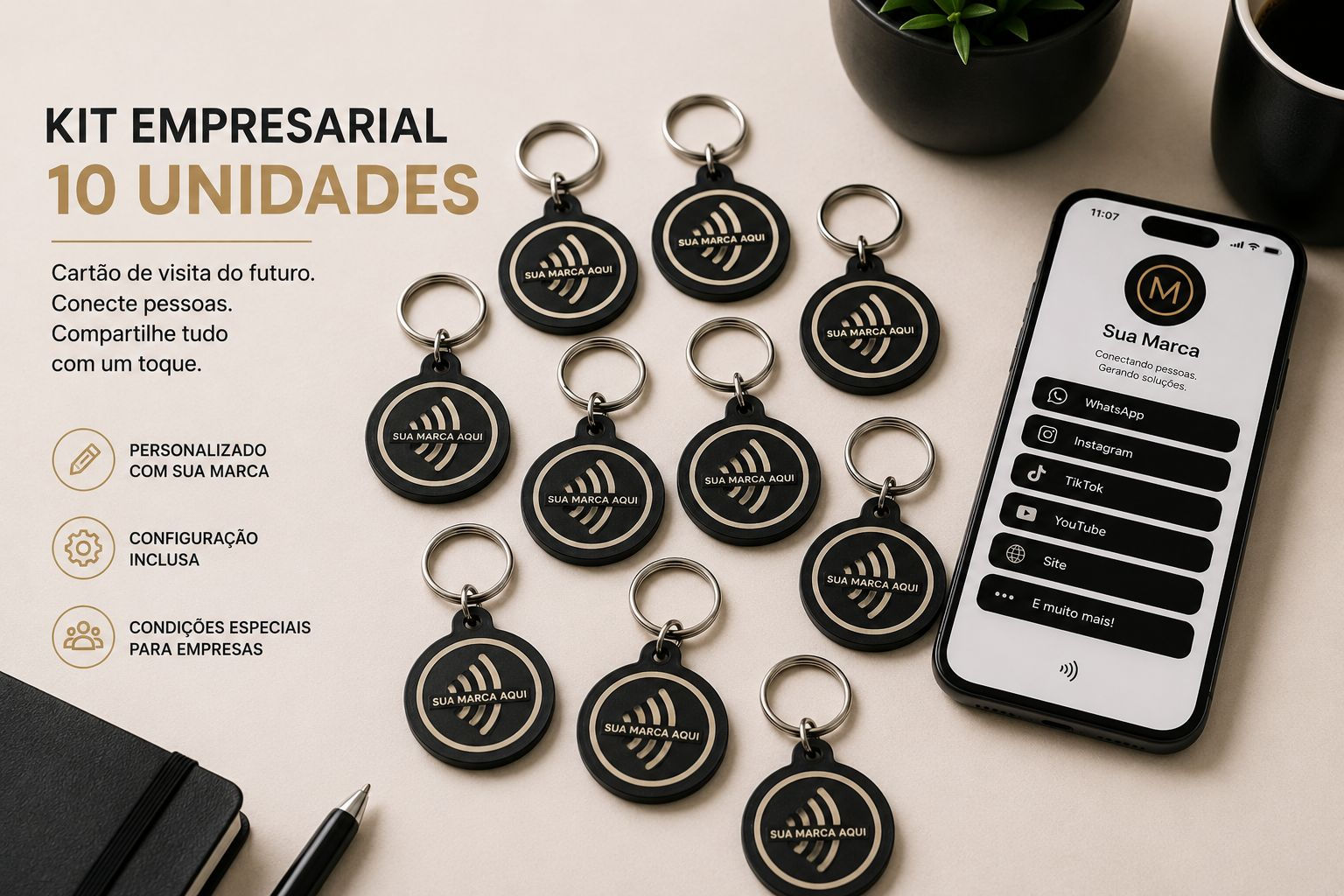 Kit Empresarial NFC - Cartão de Visita Personalizado