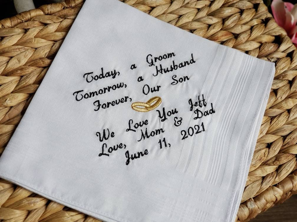 Personalized Wedding Handkerchief for Son on His Wedding Day