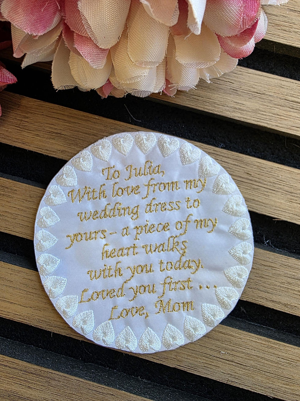 Thumbnail: Custom Embroidered Wedding Patch from Mom's Repurposed Dress