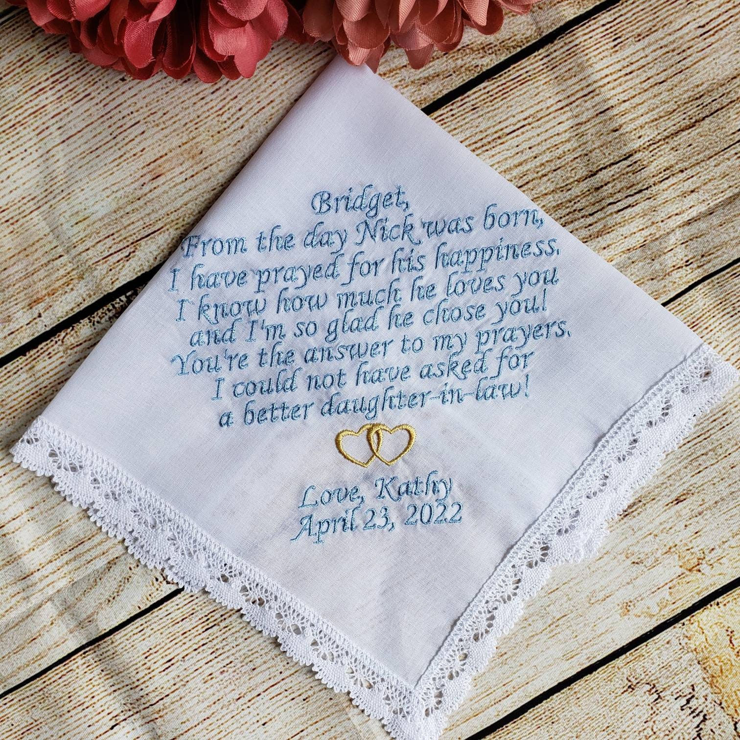 Daughter-in-Law Wedding Handkerchief, Personalized Gift