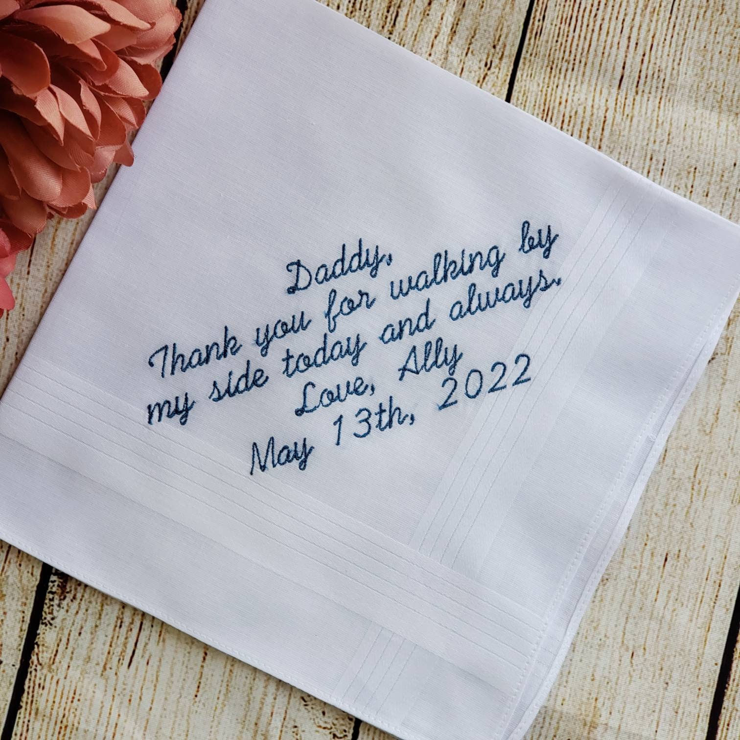 Personalized Wedding Handkerchief for Father, Dad - Embroidered Wedding Gift