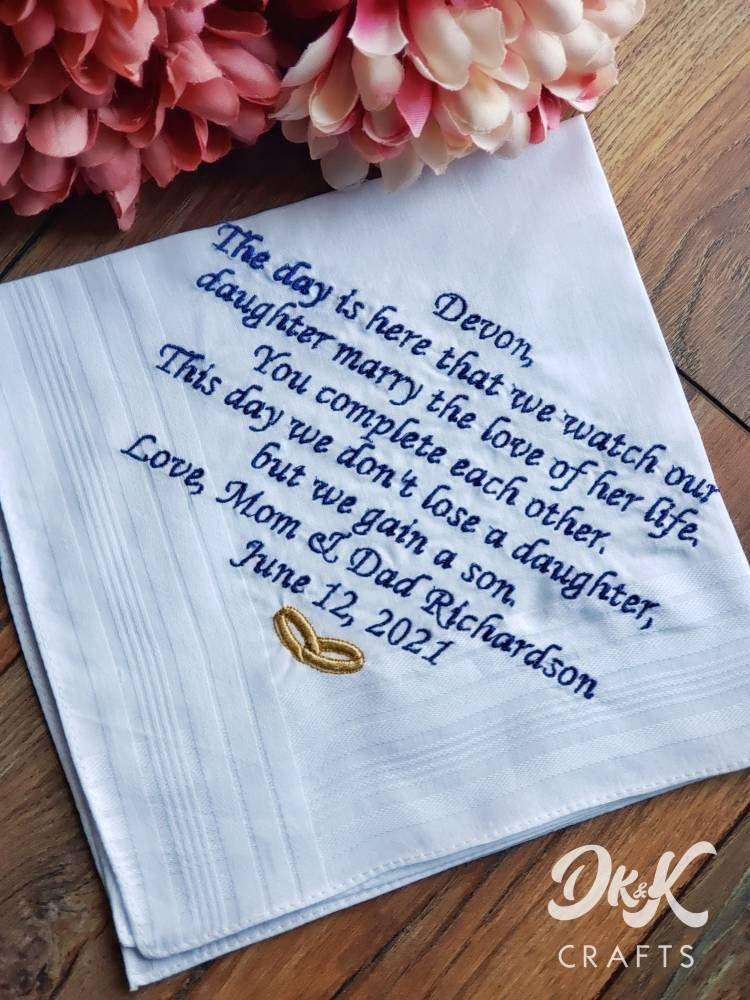 Son-in-Law Wedding Gift, Personalized Embroidered Handkerchief