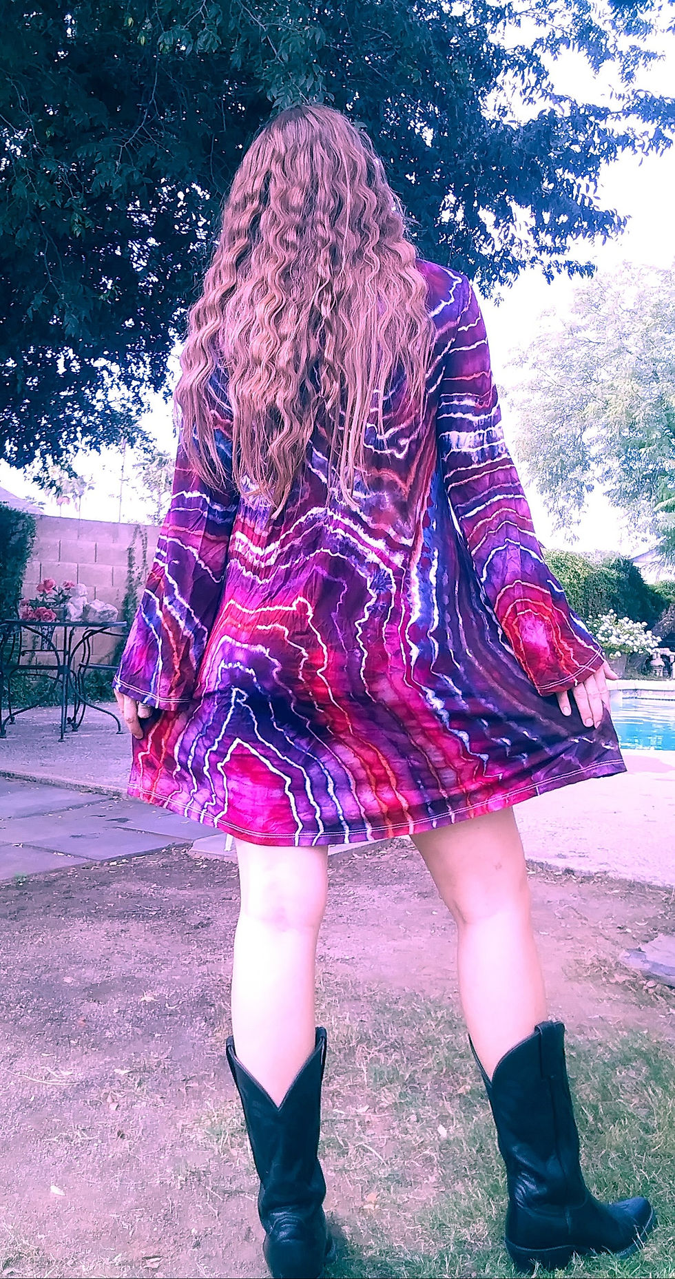 Thumbnail: Small Geode Tie Dye Bell Sleeve Mini Dress
