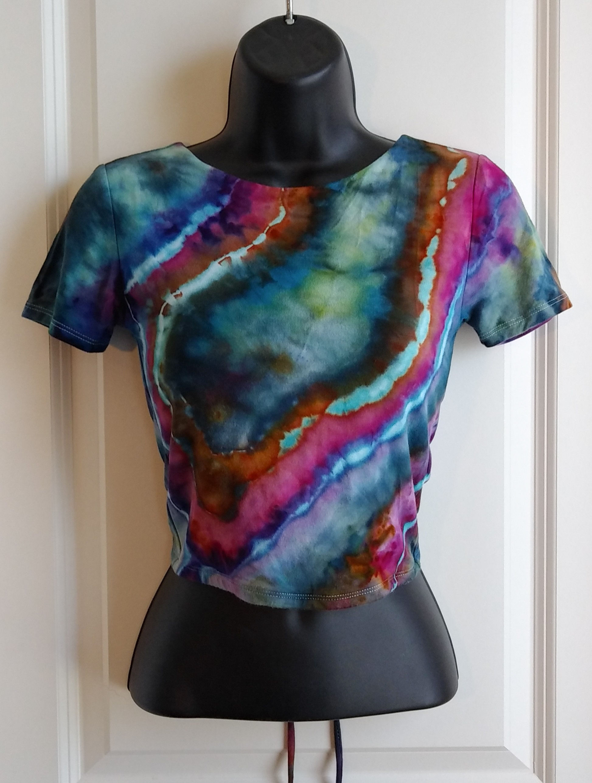 Small Lace Up Back Crop Top, Geode Tie Dye