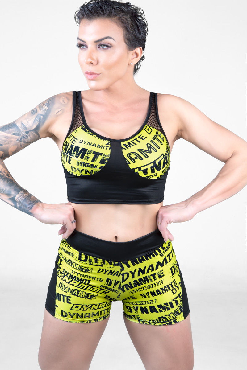 Thumbnail: Top cropped fitness Yellowfont Preto Amarelo Dynamite