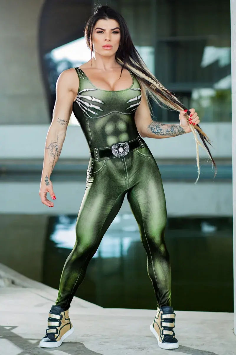 Macacão Fitness Naughty Skeleton Olive Dynamite