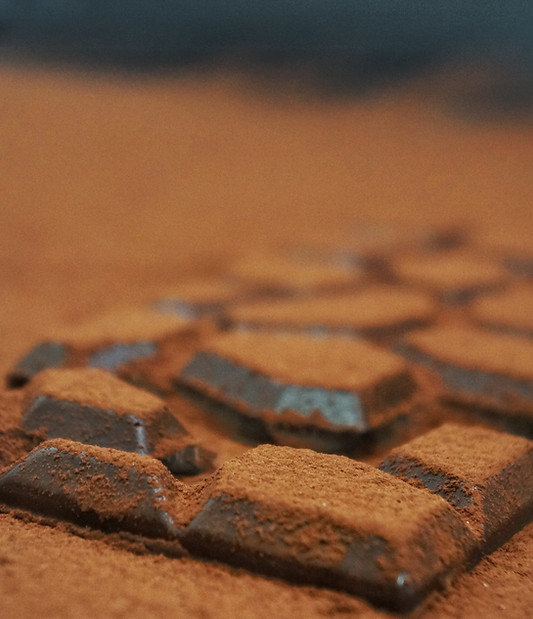 tablette de chocolat noir, avec du cacao dessus